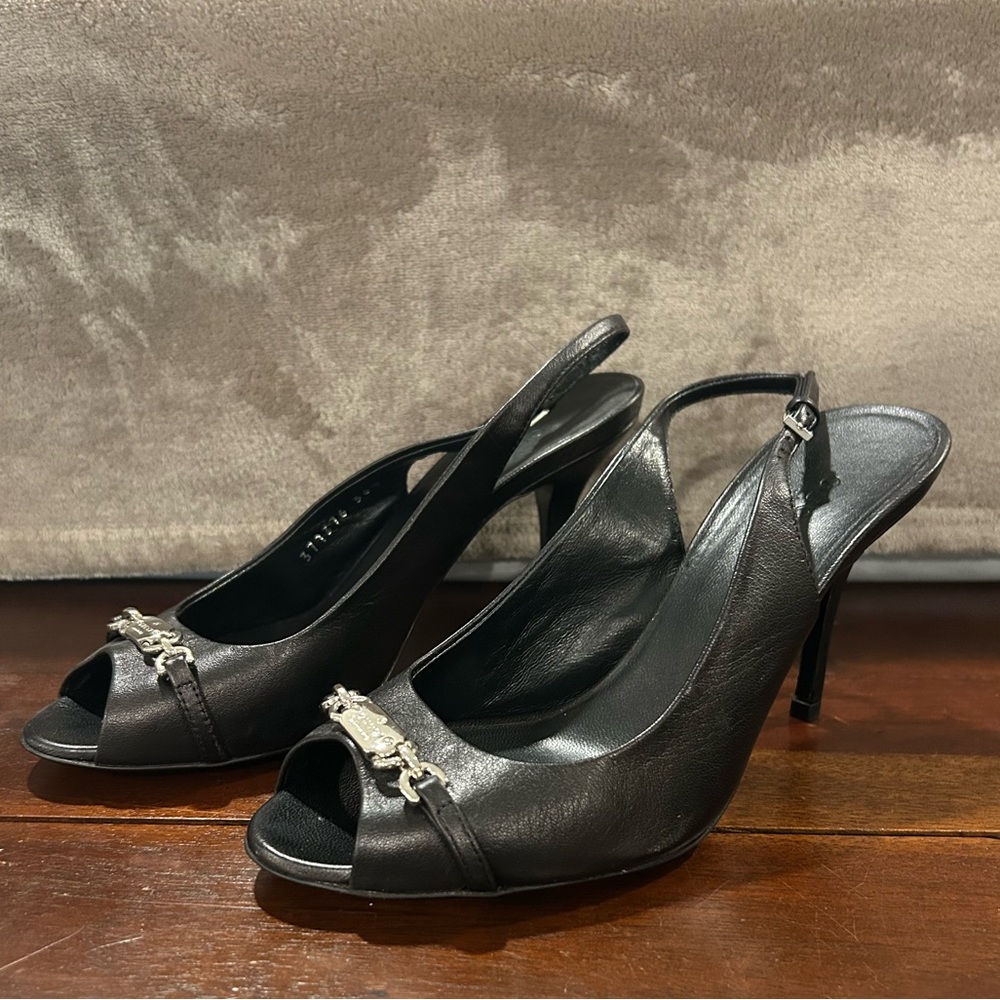 Gucci Black Peep Toe Sling Back Heels sz 36.5 - Picture 2 of 9